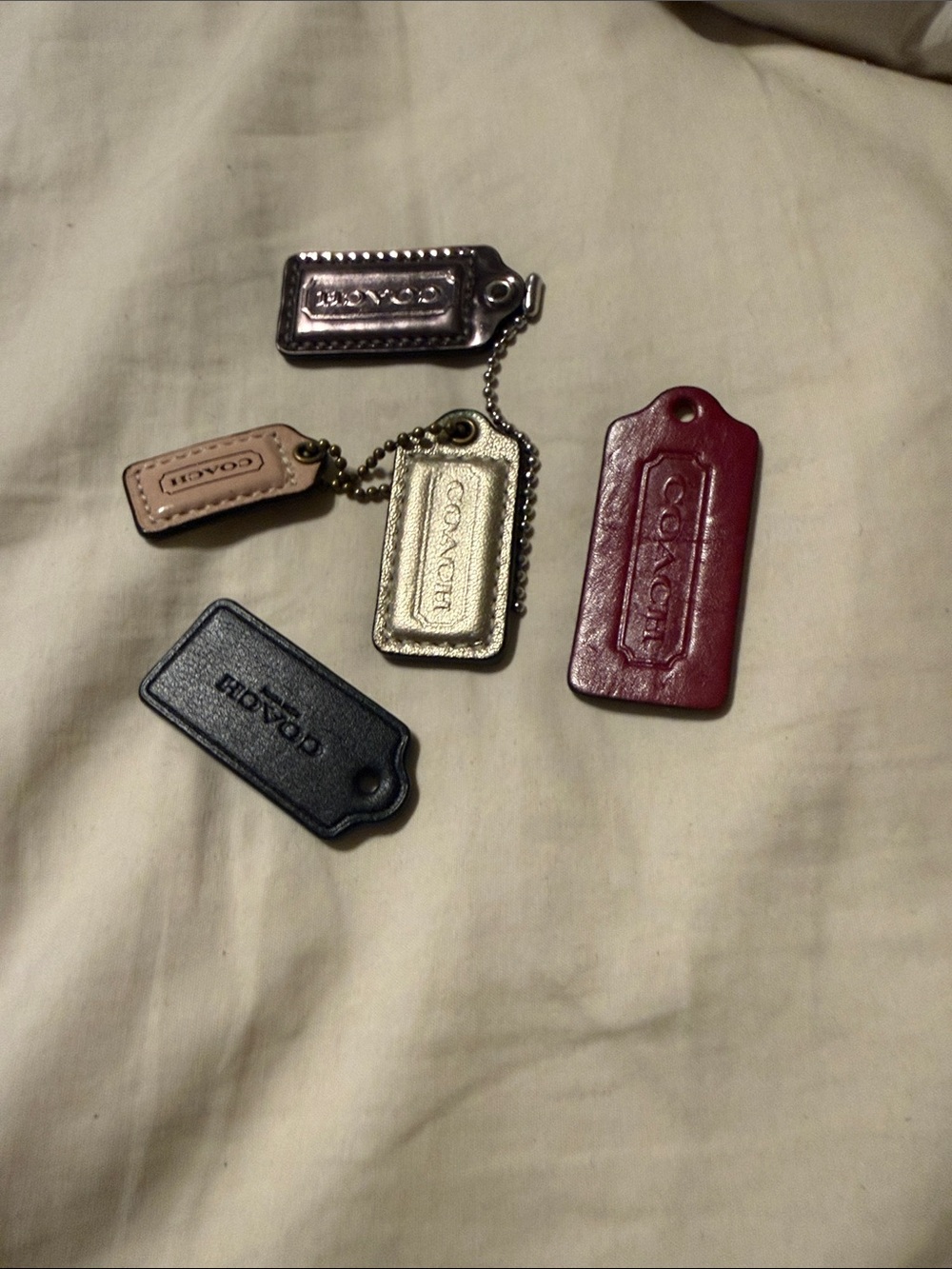 Coach Leather Key & Tag Set - Red, Gold, Black, Pink, Navy